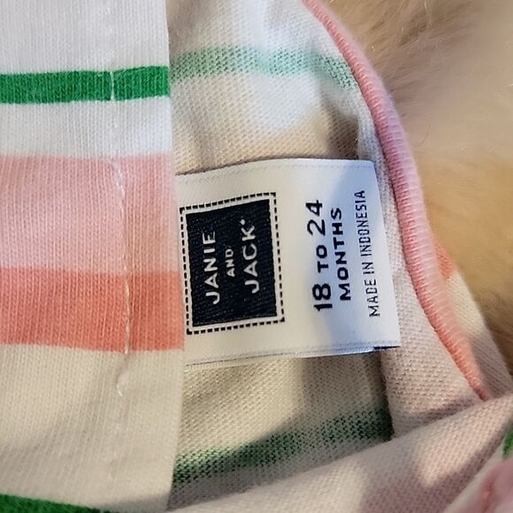 JANIE AND JACK CALIFORNIA SUMMER WHITE PINK GREEN STRIPED TANK TOP, SZ 18-24 MOS - Picture 3 of 5